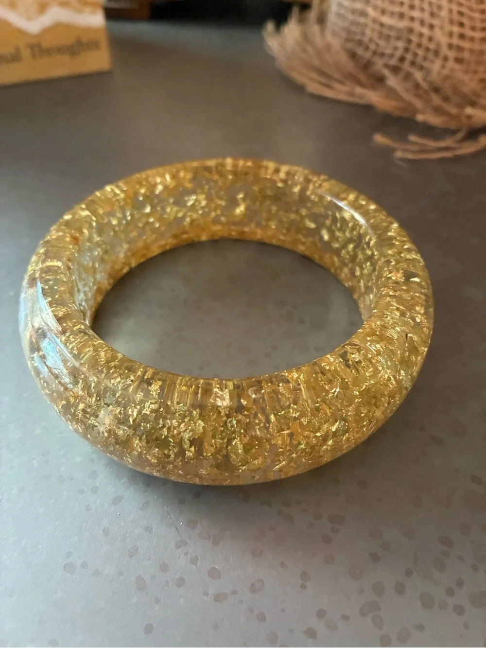 Chico's NEW NEVER WORN, Chunky GOLD flecked resin translucent bangle bracelet.